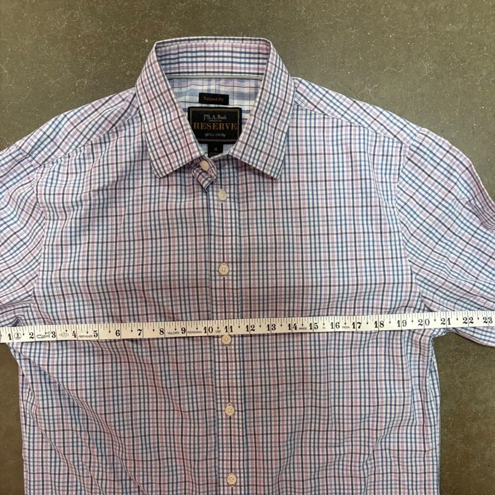 Jos‎ A Bank Reserve Tailored Fit Cotton Cashmere Check Shirt Mens Medium Blue
